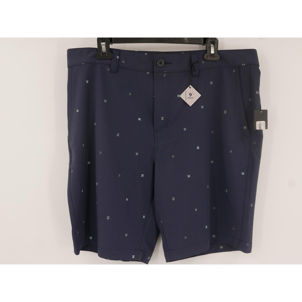 Travis Mathew Shorts Mens 36 Blue Micro Geo Print Stretch Golf Chino Casual